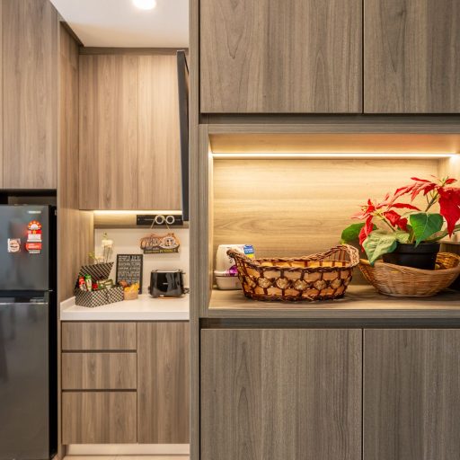Modern Wood Grain Kitchen Cabinet Design with LED Lighting KL AND Selangor